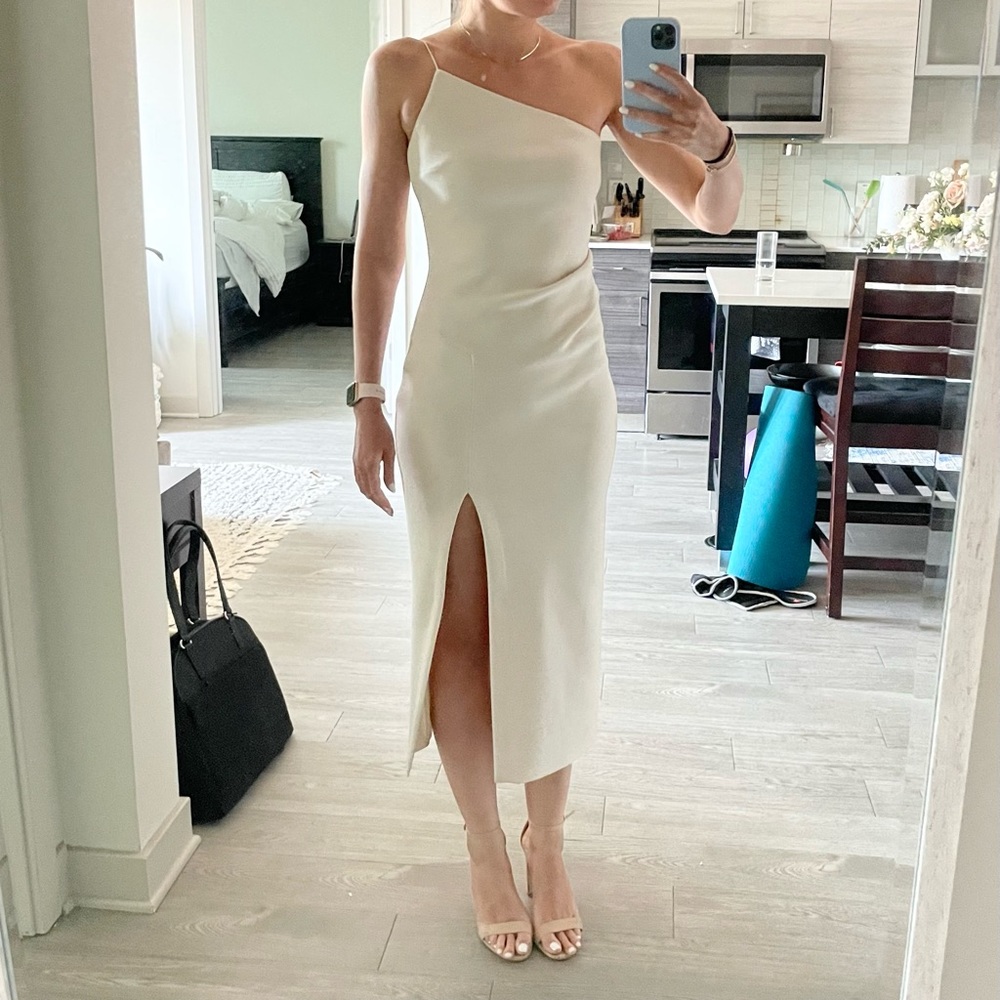 Bed & Bridge Ivory Midi One Shoulder Dress